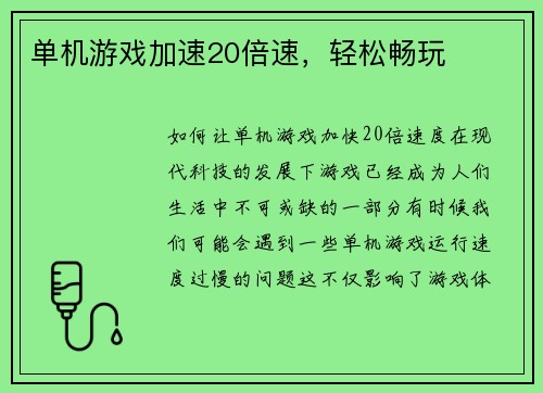 单机游戏加速20倍速,轻松畅玩